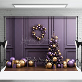 Lofaris Elegant Christmas Photography Backdrop Purple and Gold Ornaments with Xmas Tree Modern Holiday Studio Photo Prop